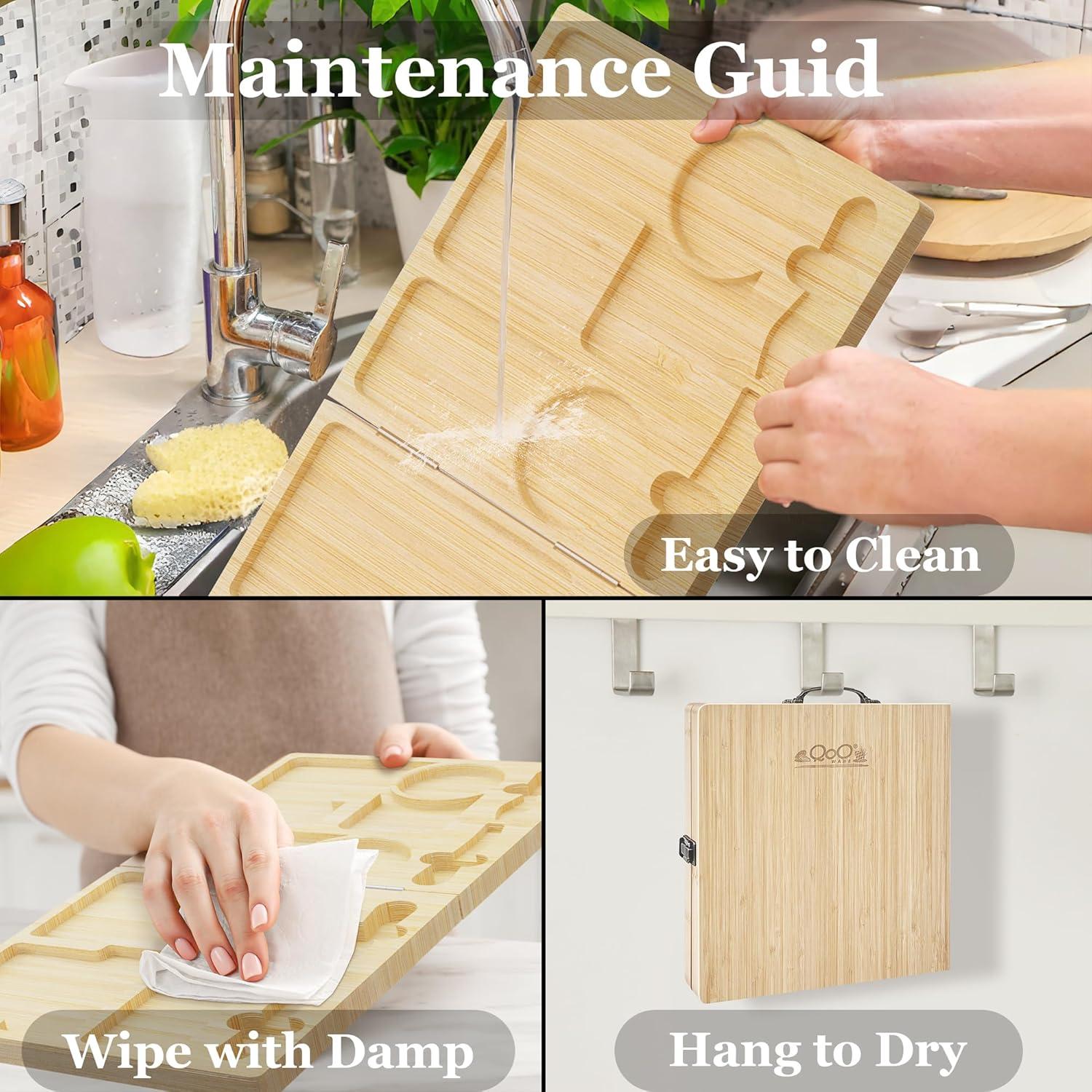 Juego de Tablas de Charcutería QooWare de Bambú Plegable 1.74kg