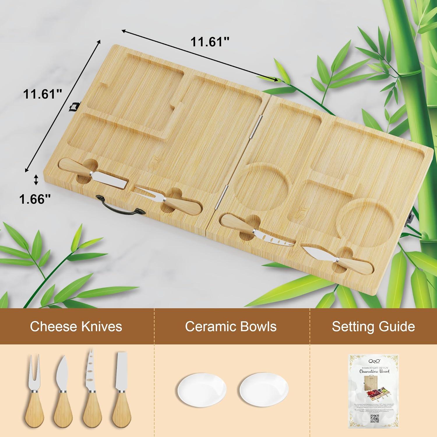 Juego de Tablas de Charcutería QooWare de Bambú Plegable 1.74kg