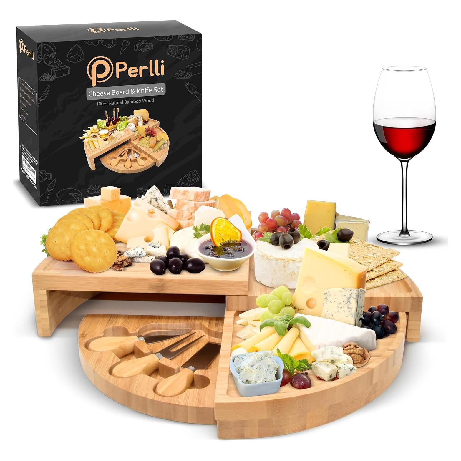 Tablero de Queso Perlli de Bambú 45,72 cm Redondo Plegable