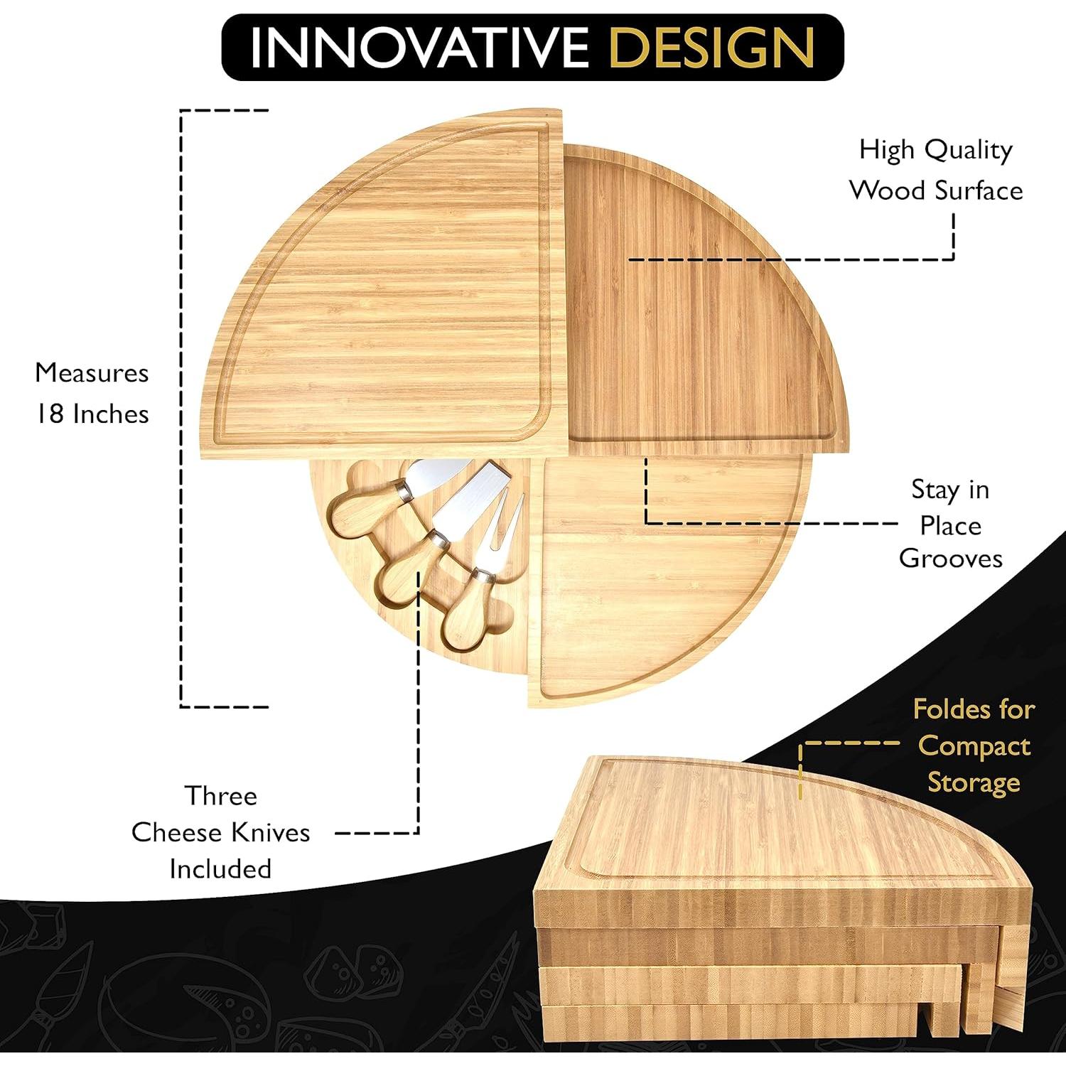 Tablero de Queso Perlli de Bambú 45,72 cm Redondo Plegable