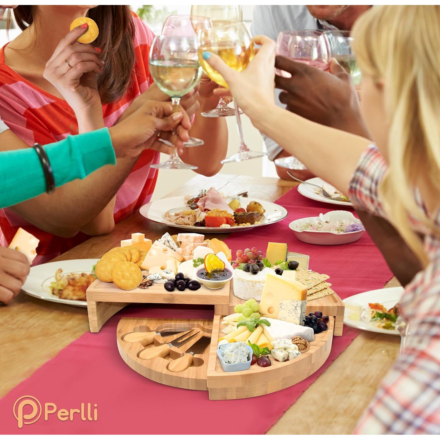 Tablero de Queso Perlli de Bambú 45,72 cm Redondo Plegable