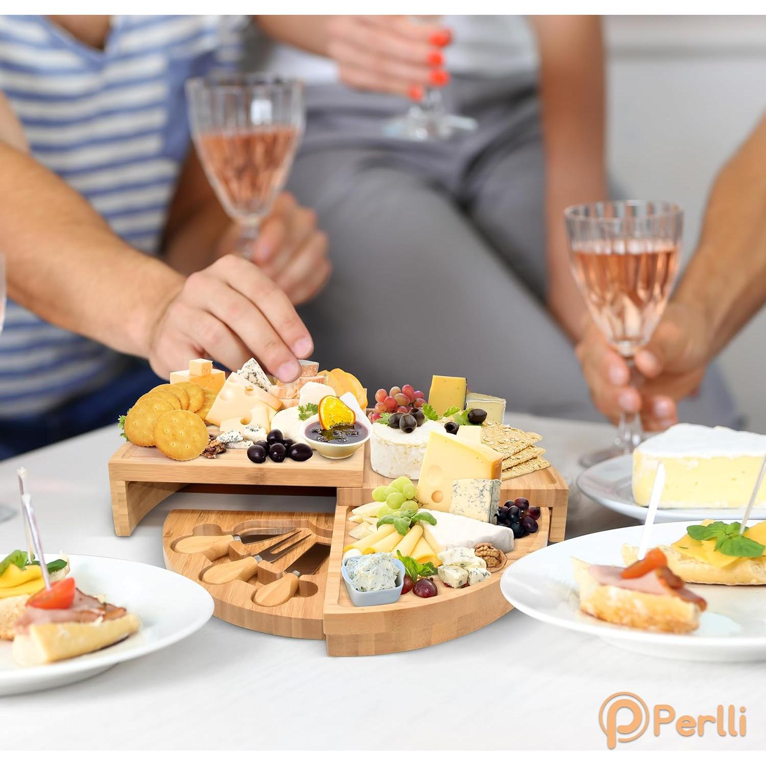 Tablero de Queso Perlli de Bambú 45,72 cm Redondo Plegable