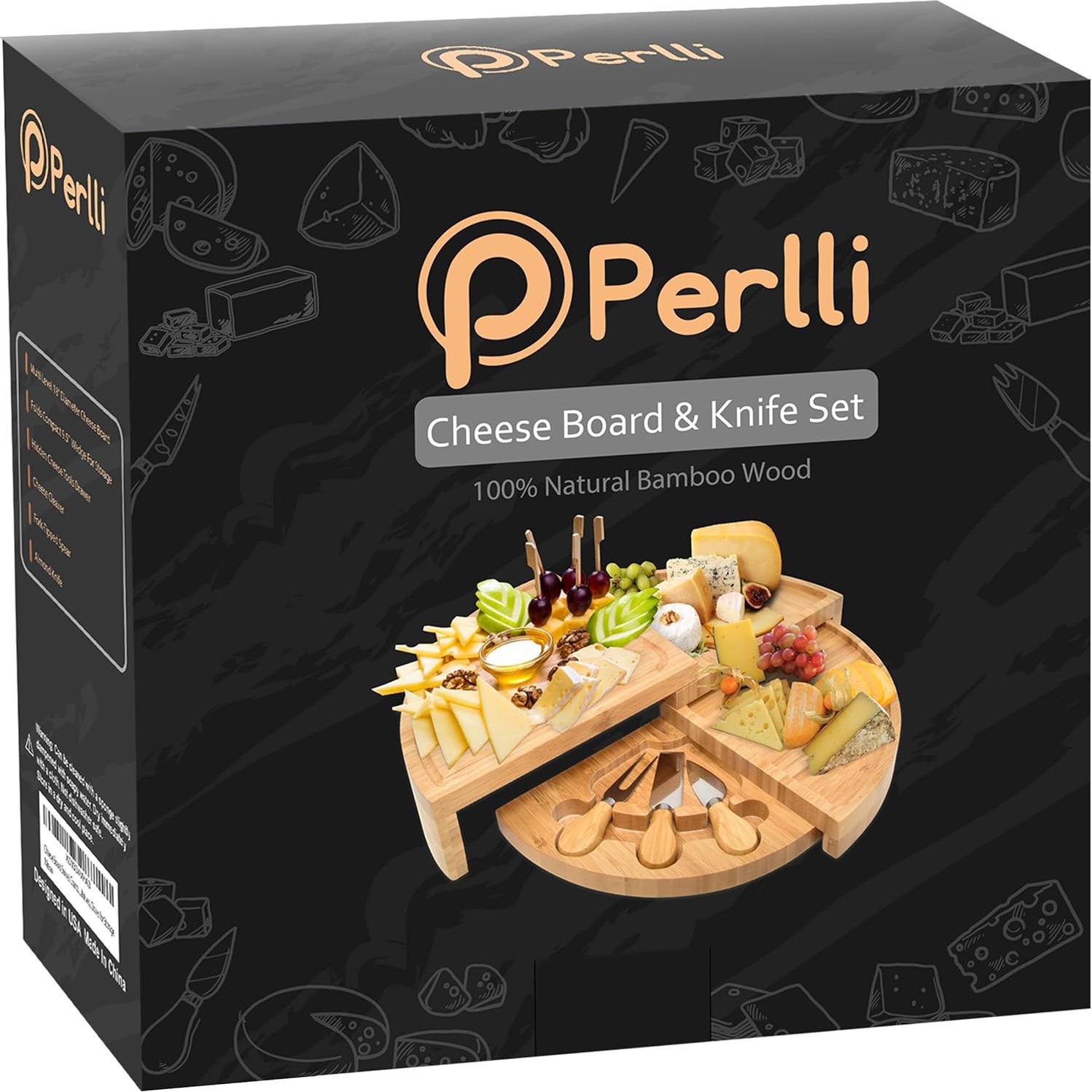 Tablero de Queso Perlli de Bambú 45,72 cm Redondo Plegable