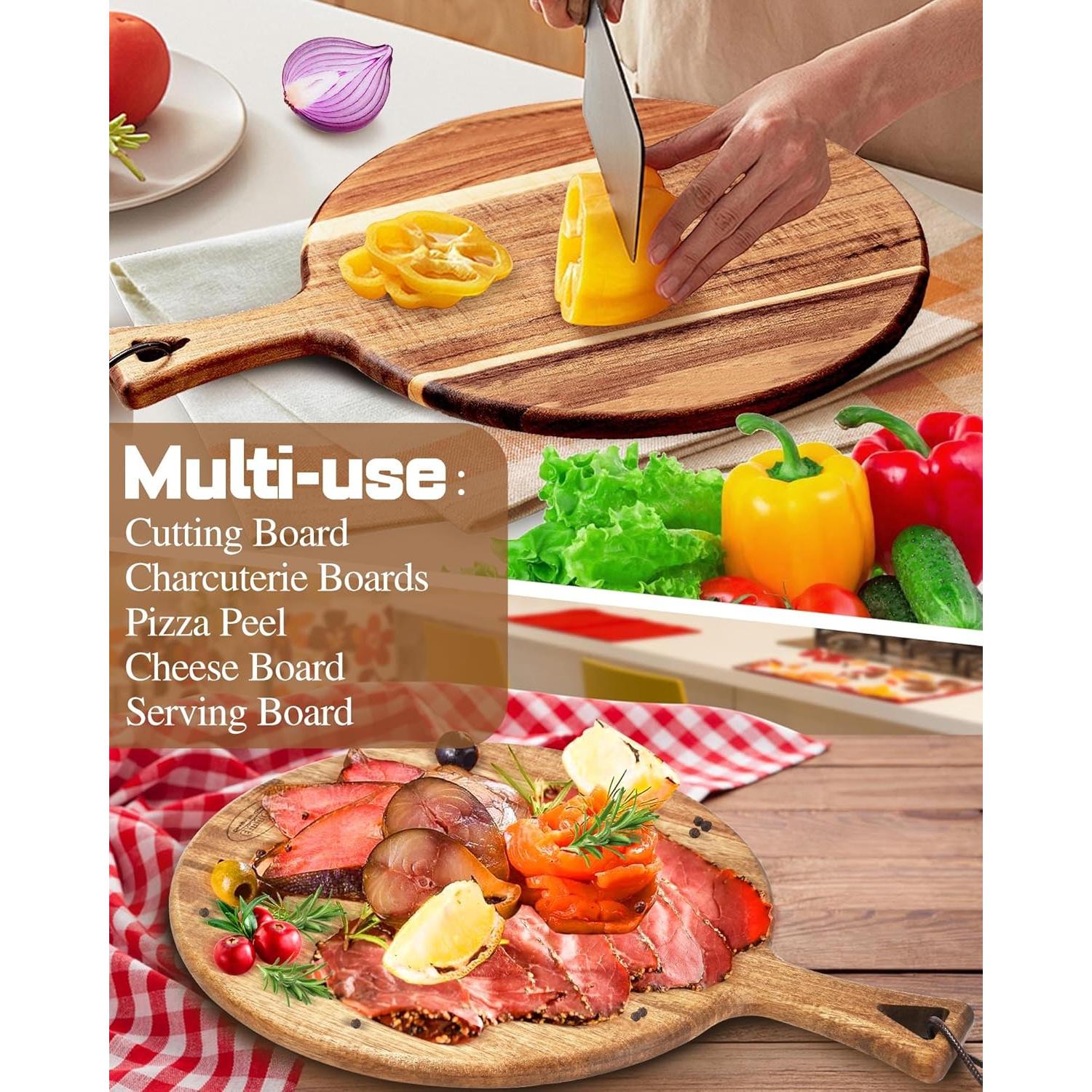 Tabla de cortar redonda de madera acacia Erwuldor 40x30 cm