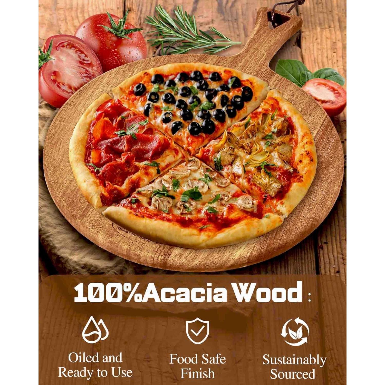 Tabla de cortar redonda de madera acacia Erwuldor 40x30 cm