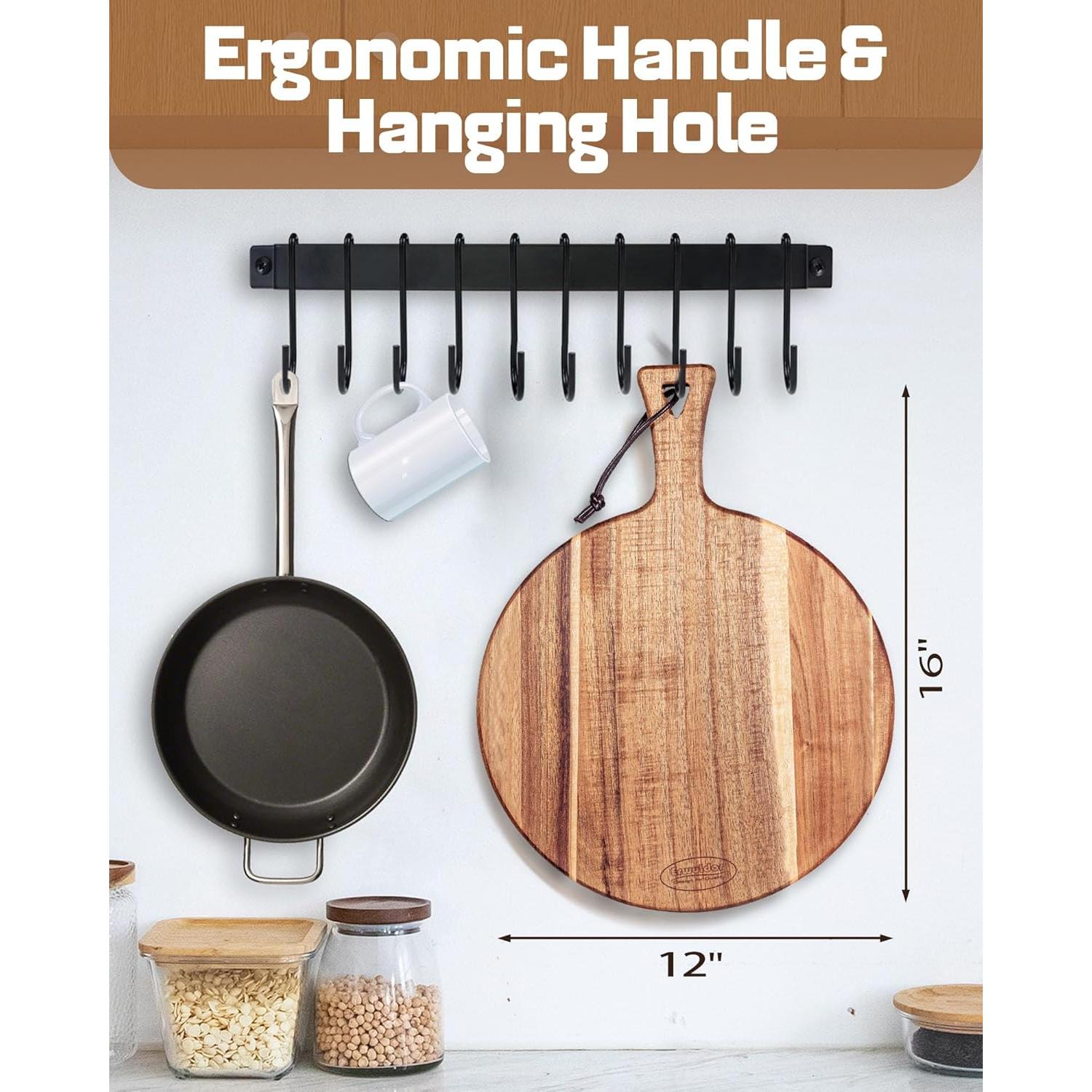 Tabla de cortar redonda de madera acacia Erwuldor 40x30 cm