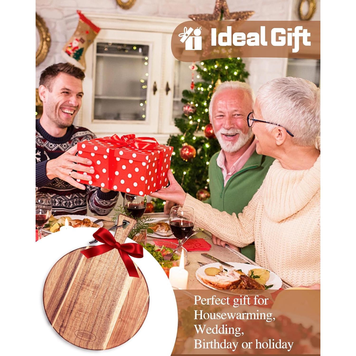 Tabla de cortar redonda de madera acacia Erwuldor 40x30 cm