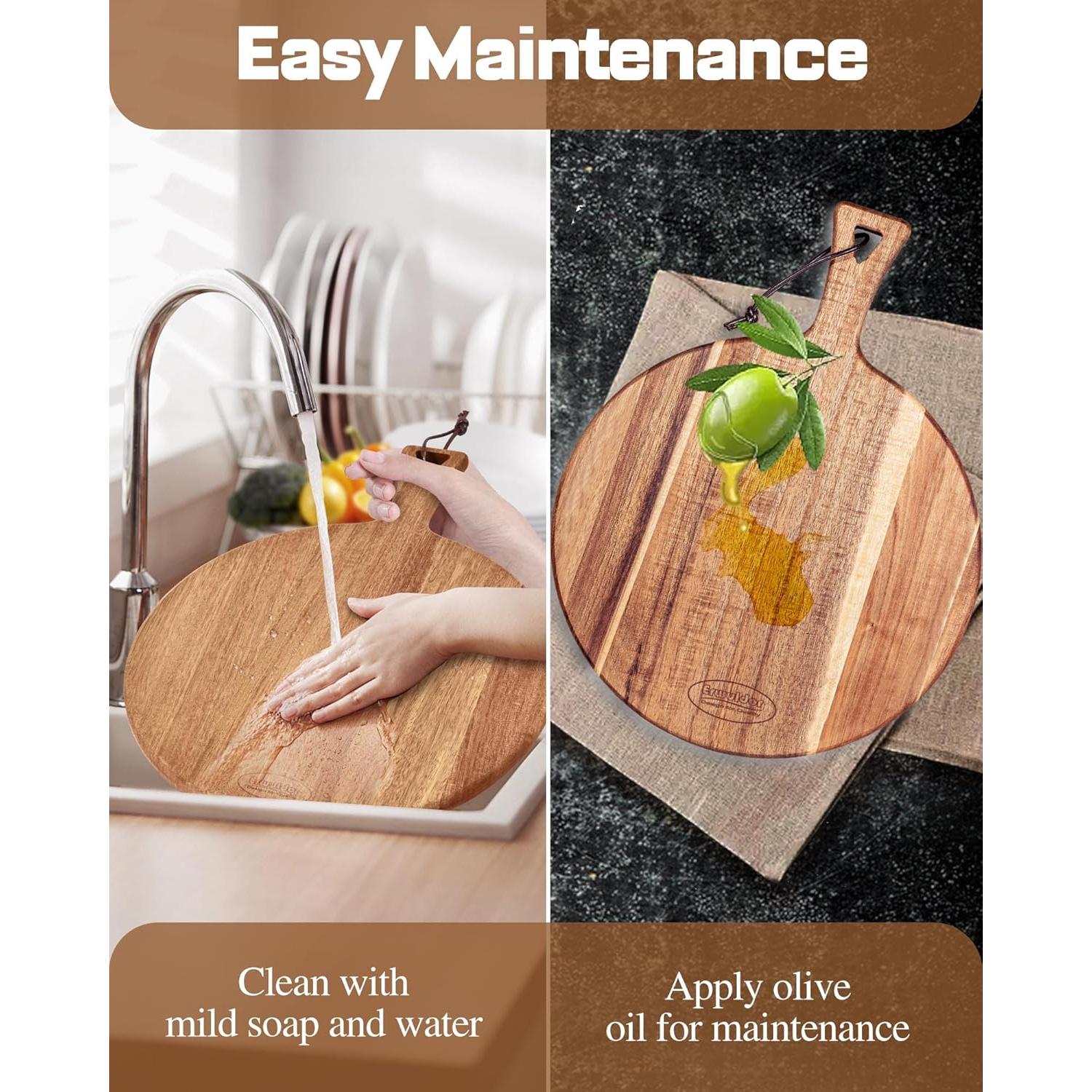 Tabla de cortar redonda de madera acacia Erwuldor 40x30 cm