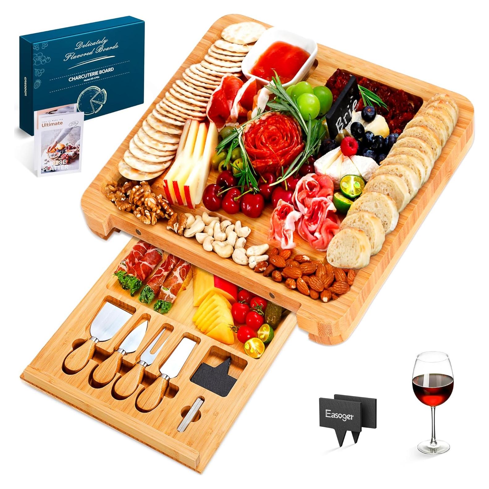 Tabla de Queso Easoger Grande de Bambú con 4 Utensilios