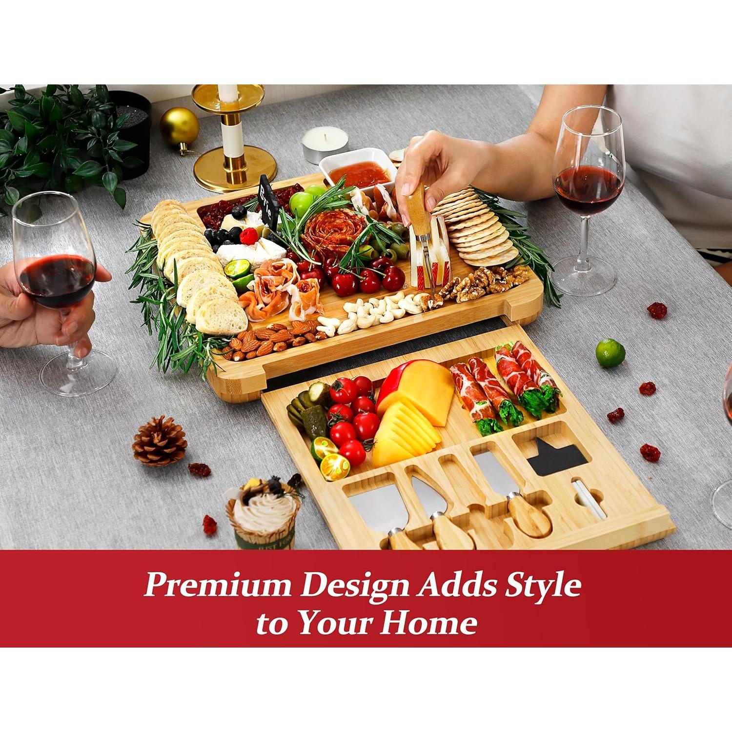 Tabla de Queso Easoger Grande de Bambú con 4 Utensilios