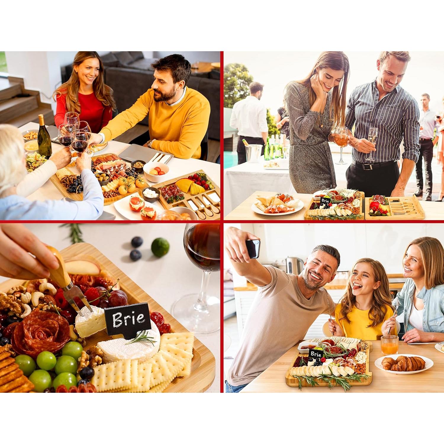 Tabla de Queso Easoger Grande de Bambú con 4 Utensilios