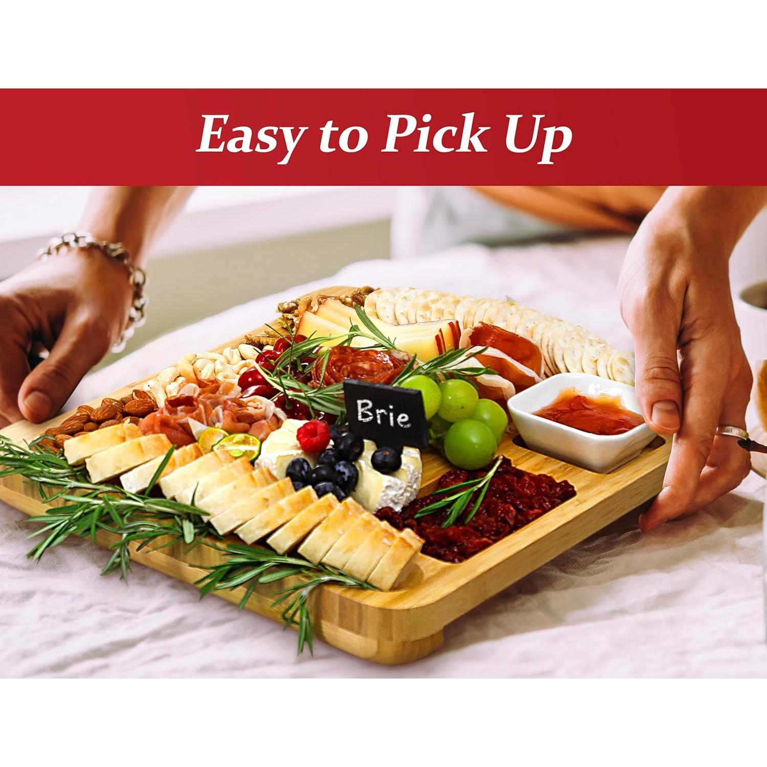 Tabla de Queso Easoger Grande de Bambú con 4 Utensilios