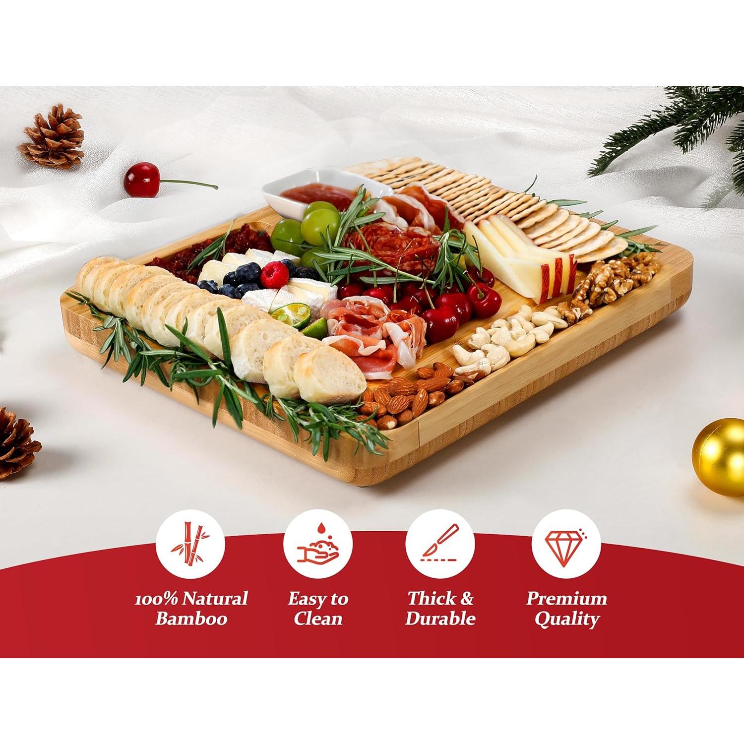 Tabla de Queso Easoger Grande de Bambú con 4 Utensilios