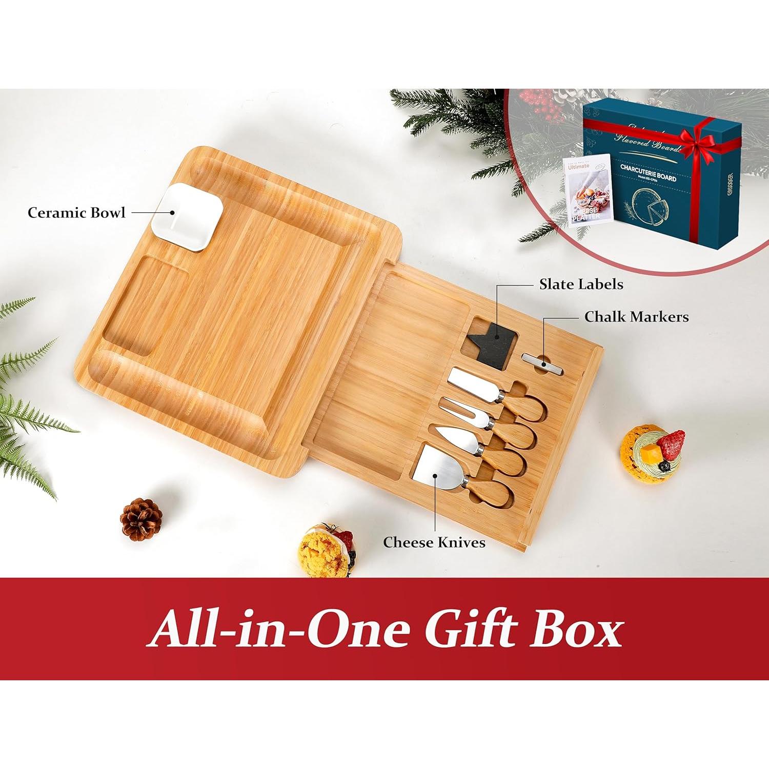 Tabla de Queso Easoger Grande de Bambú con 4 Utensilios