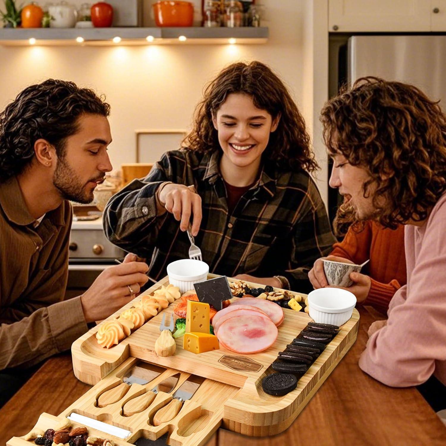 Juego de Tabla de Charcutería ABCDLIFE con Cuchillos y Bowls