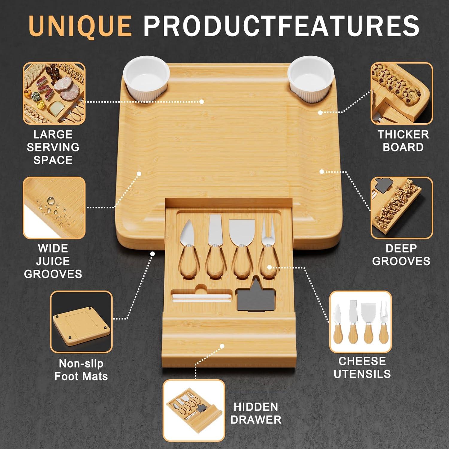 Juego de Tablas de Charcutería HONGFENGDZ de Bambú 42.93x34.80cm