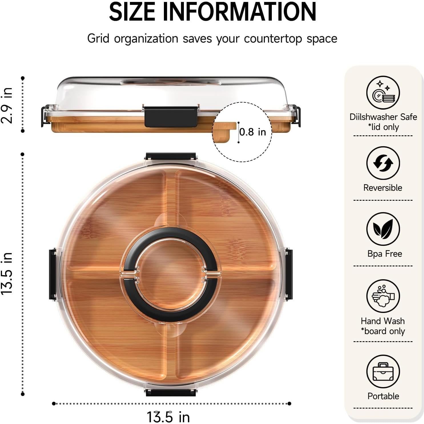 Tabla de Charcutería Redonda Renmxj con Tapa Transparente