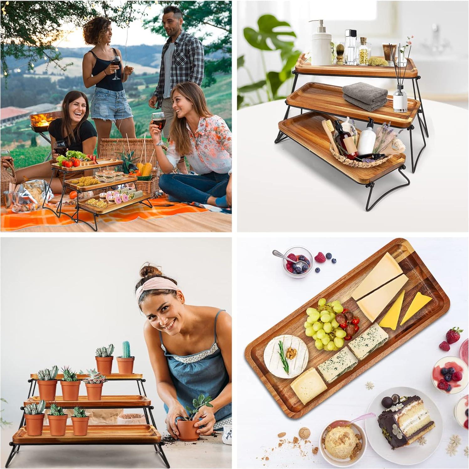 Soporte para Cupcakes 3 Niveles Manspdier Madera Acacia