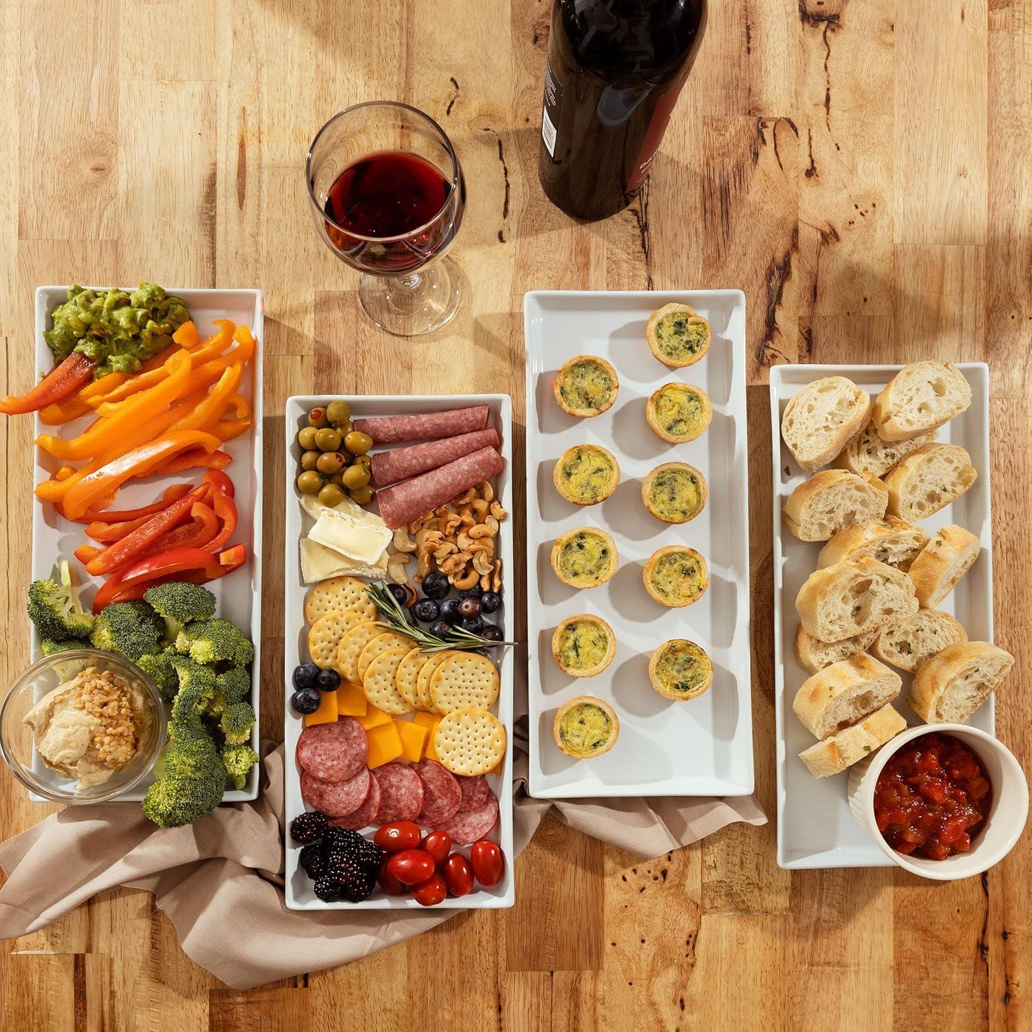 Set de 4 Bandejas de Cerámica Blanca Home Beets 35,56x15,24 cm