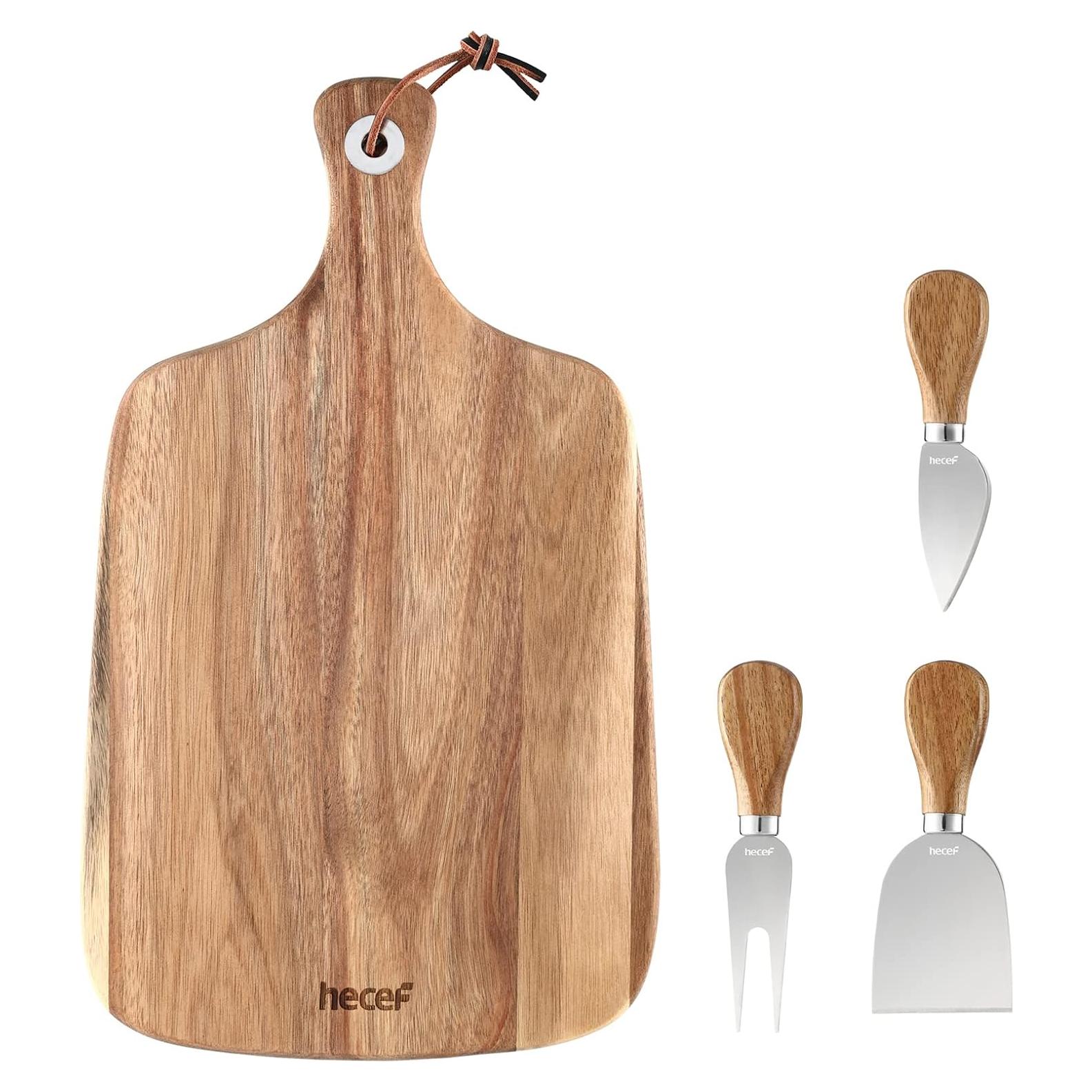 Tabla de Queso de Madera Acacia Hecef 37x21.5cm con 4 Cuchillos