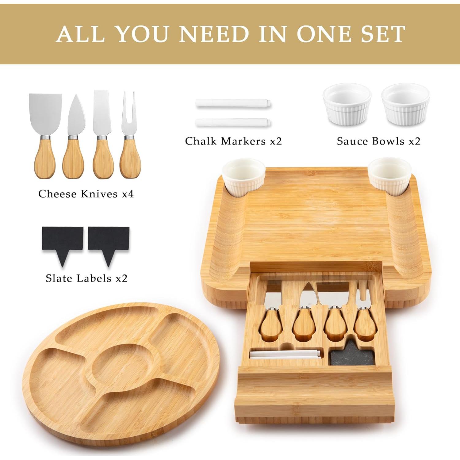 Tabla de Queso de Bambú Zulay Kitchen con 4 Cuchillos