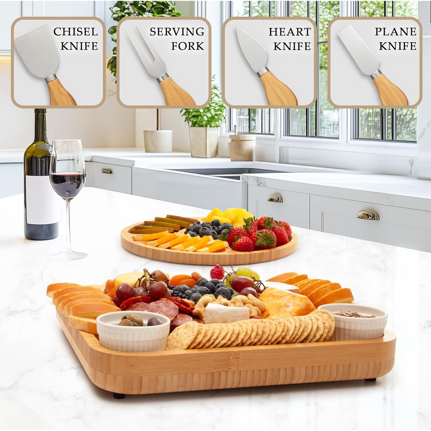 Tabla de Queso de Bambú Zulay Kitchen con 4 Cuchillos