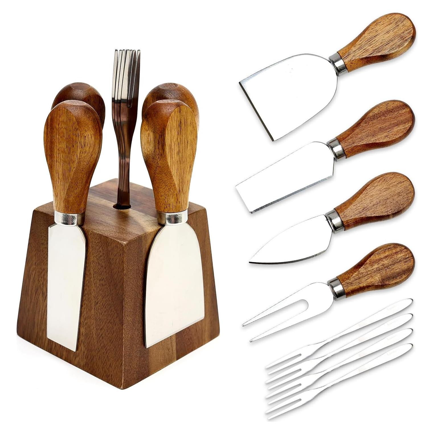 Juego de 9 cuchillos para queso Hilislog con soporte de madera