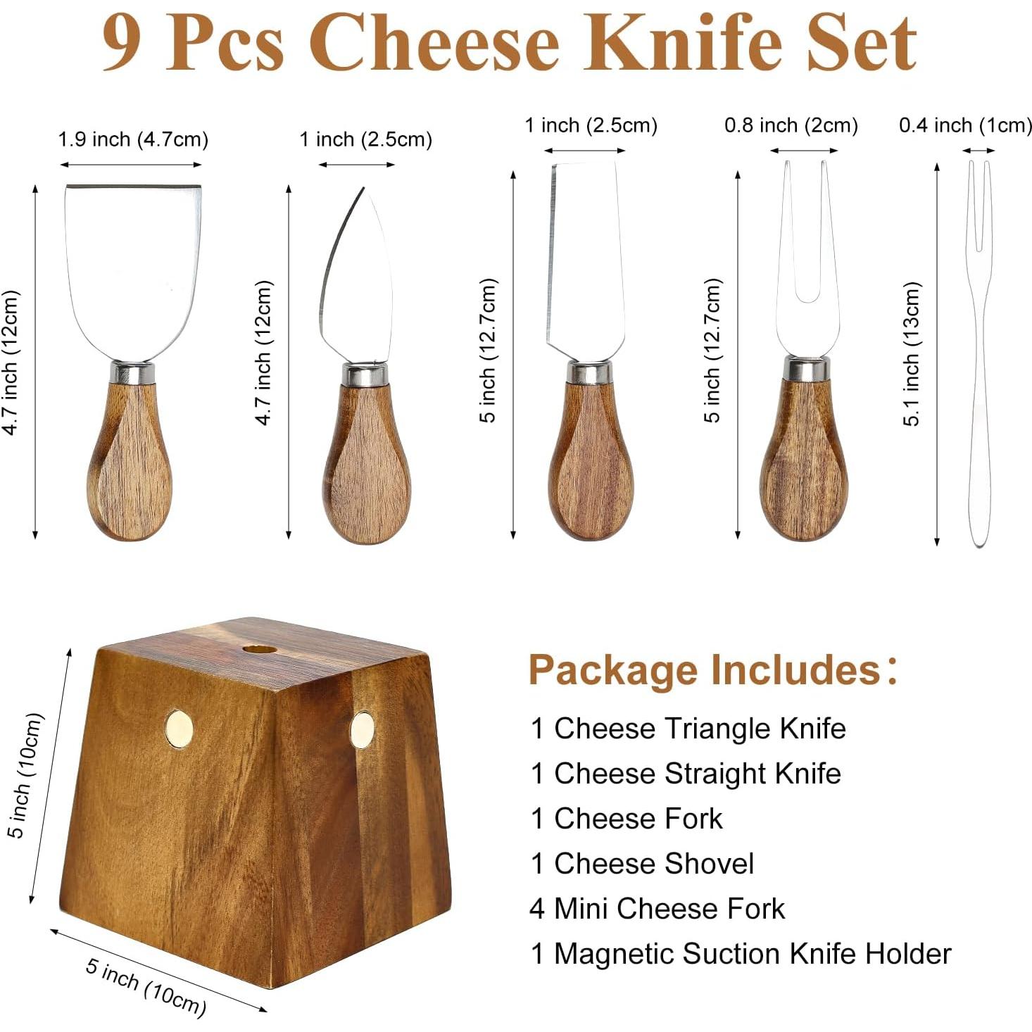 Juego de 9 cuchillos para queso Hilislog con soporte de madera