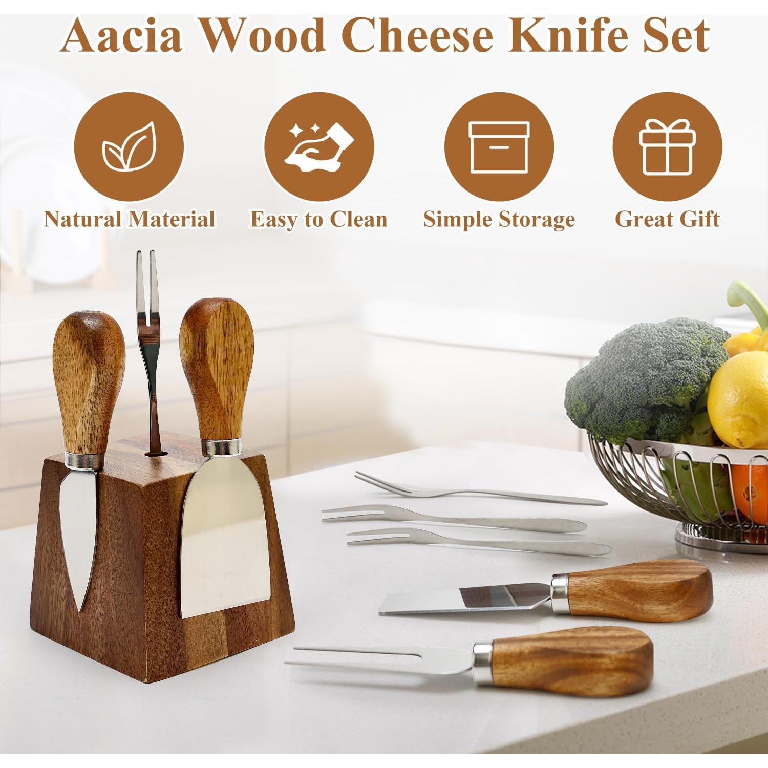 Juego de 9 cuchillos para queso Hilislog con soporte de madera