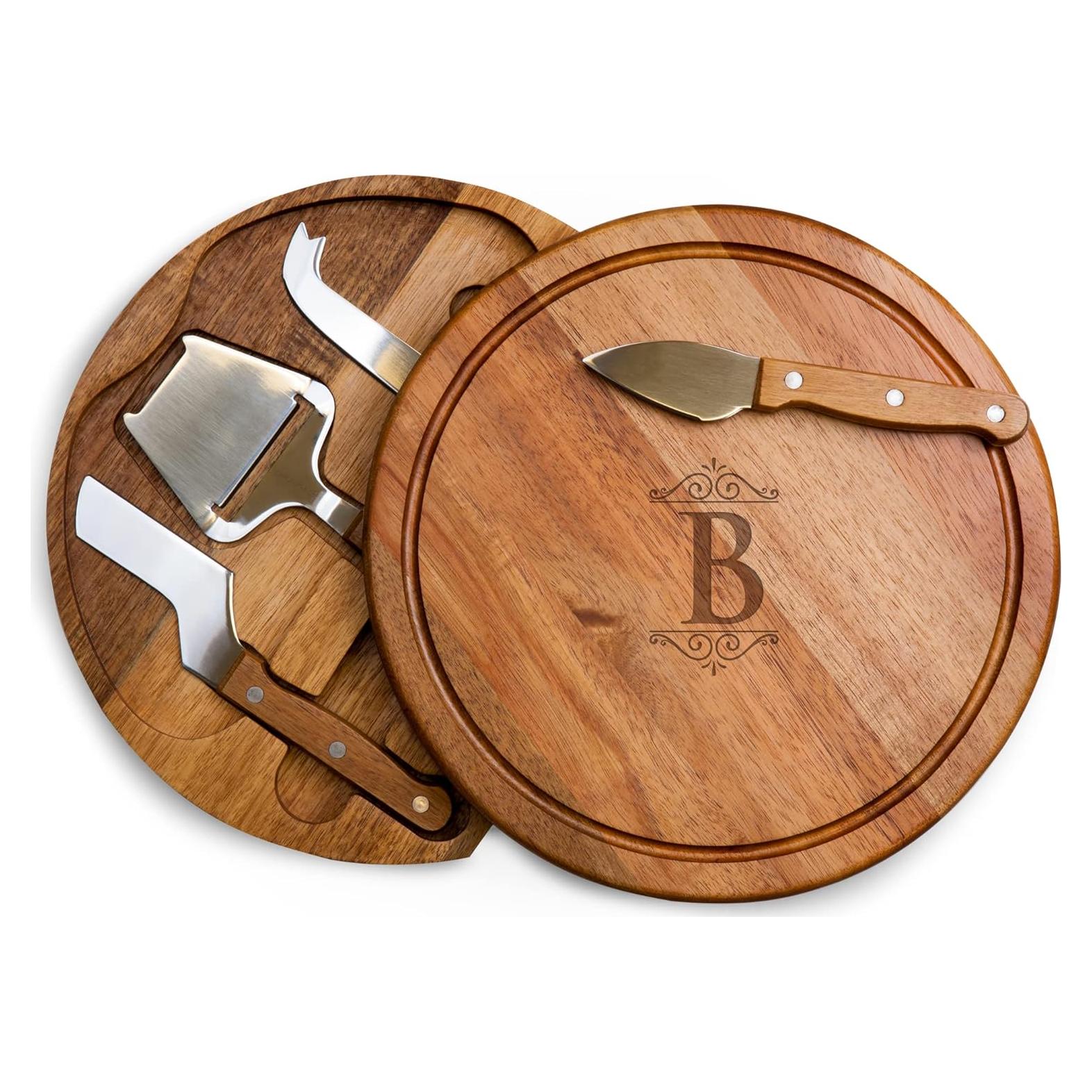 Tabla de Cortar de Queso Acacia Picnic Time con Monograma B