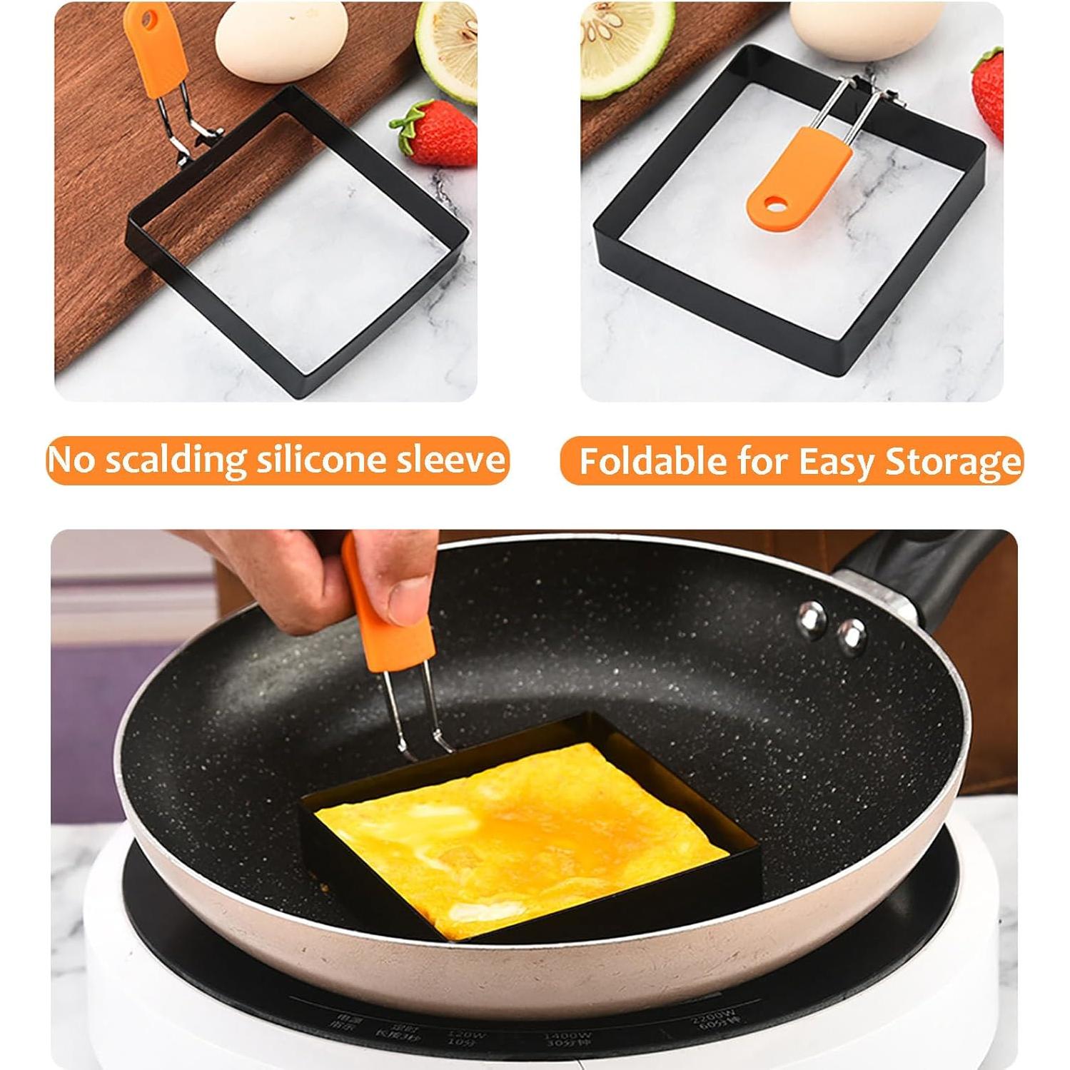 Anillo Cuadrado para Huevo Eonenomi 10 cm 2 Pcs Antiadherente