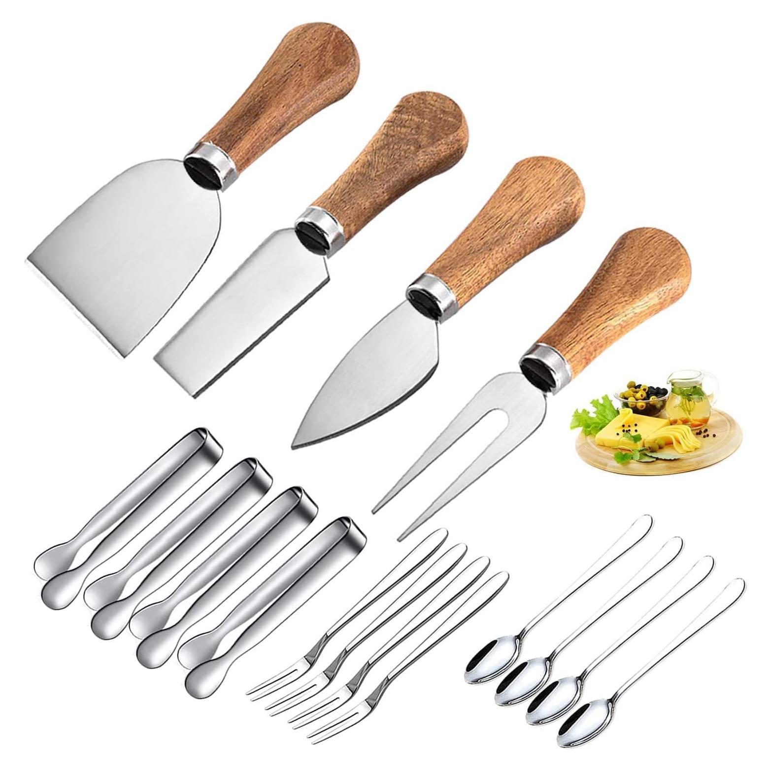 Juego de 4 Cuchillos para Queso Linwnil con Mango de Madera