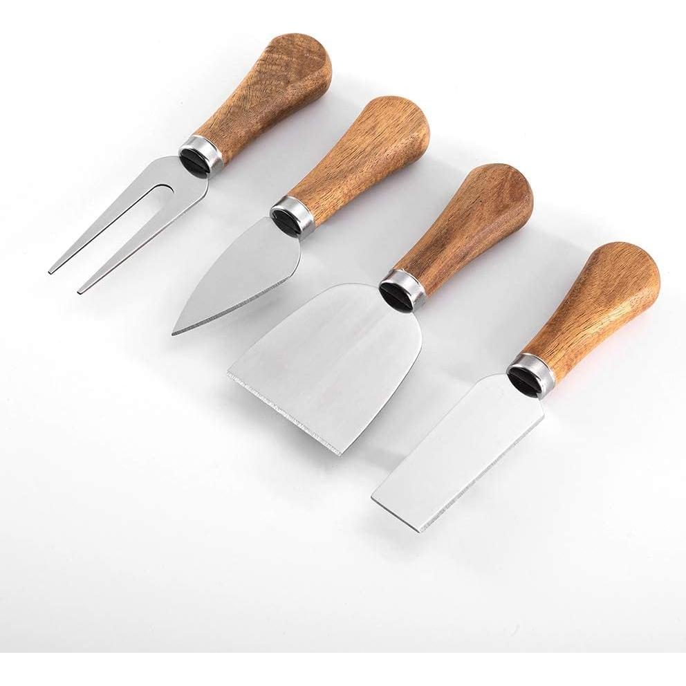 Juego de 4 Cuchillos para Queso Linwnil con Mango de Madera