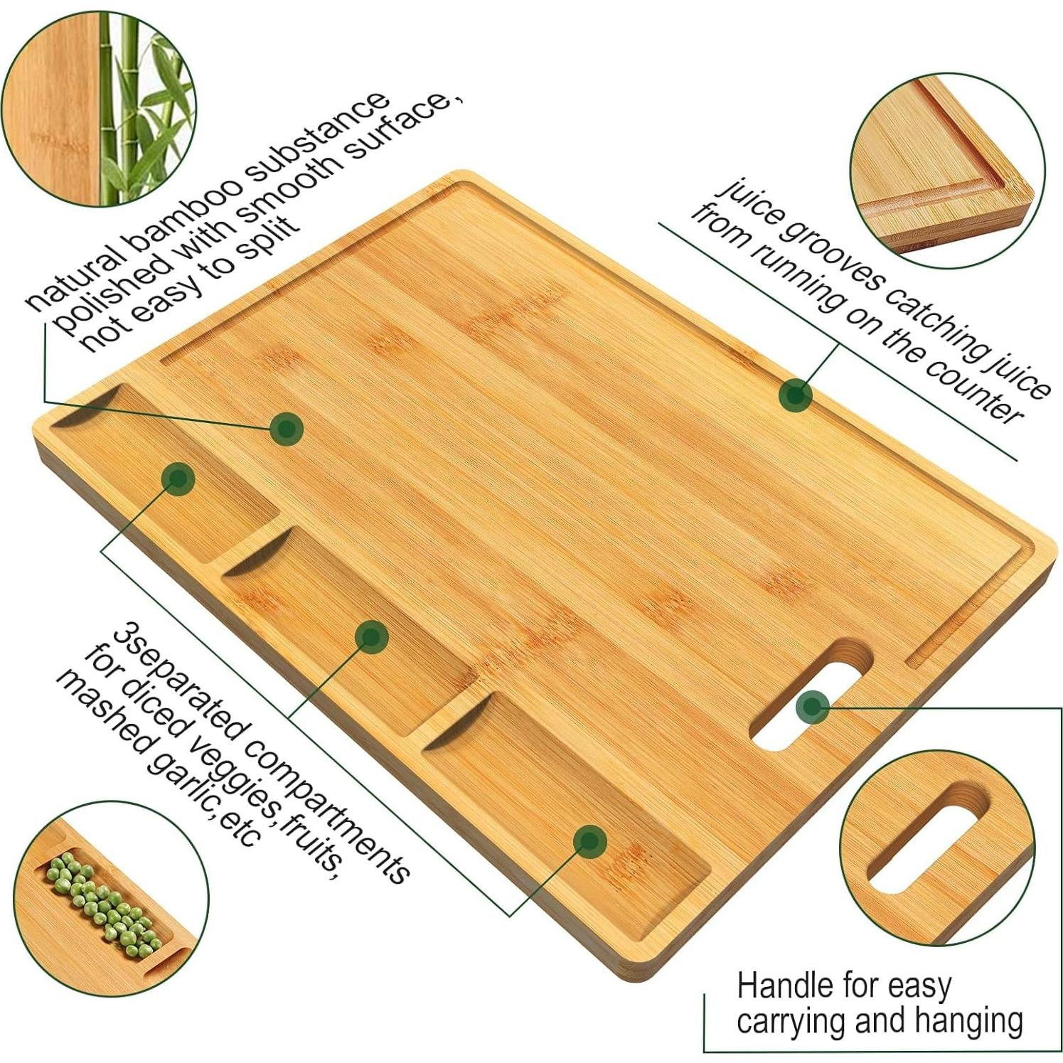 Tabla de Cortar de Bambú Grande HHXRISE 43x32 cm con Surco