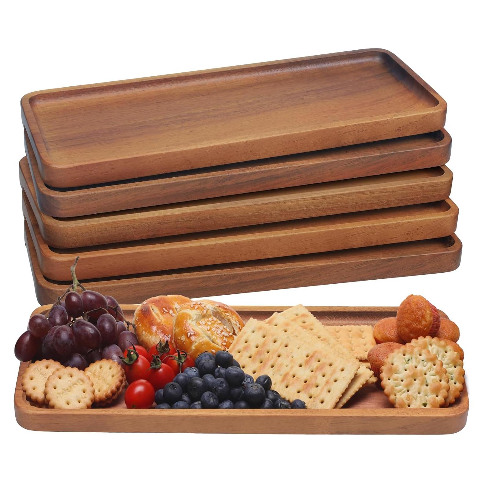Bandejas de Madera de Acacia HOMKULA 14" x 5.5" Paquete de 6