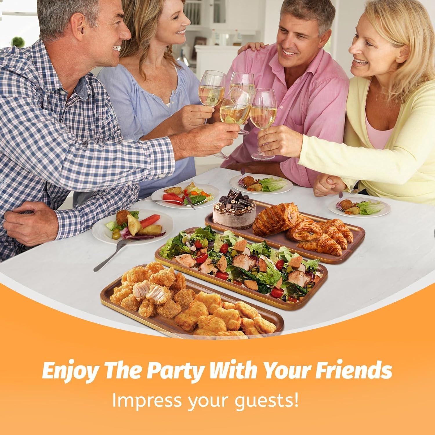 Bandejas de Madera de Acacia HOMKULA 14" x 5.5" Paquete de 6