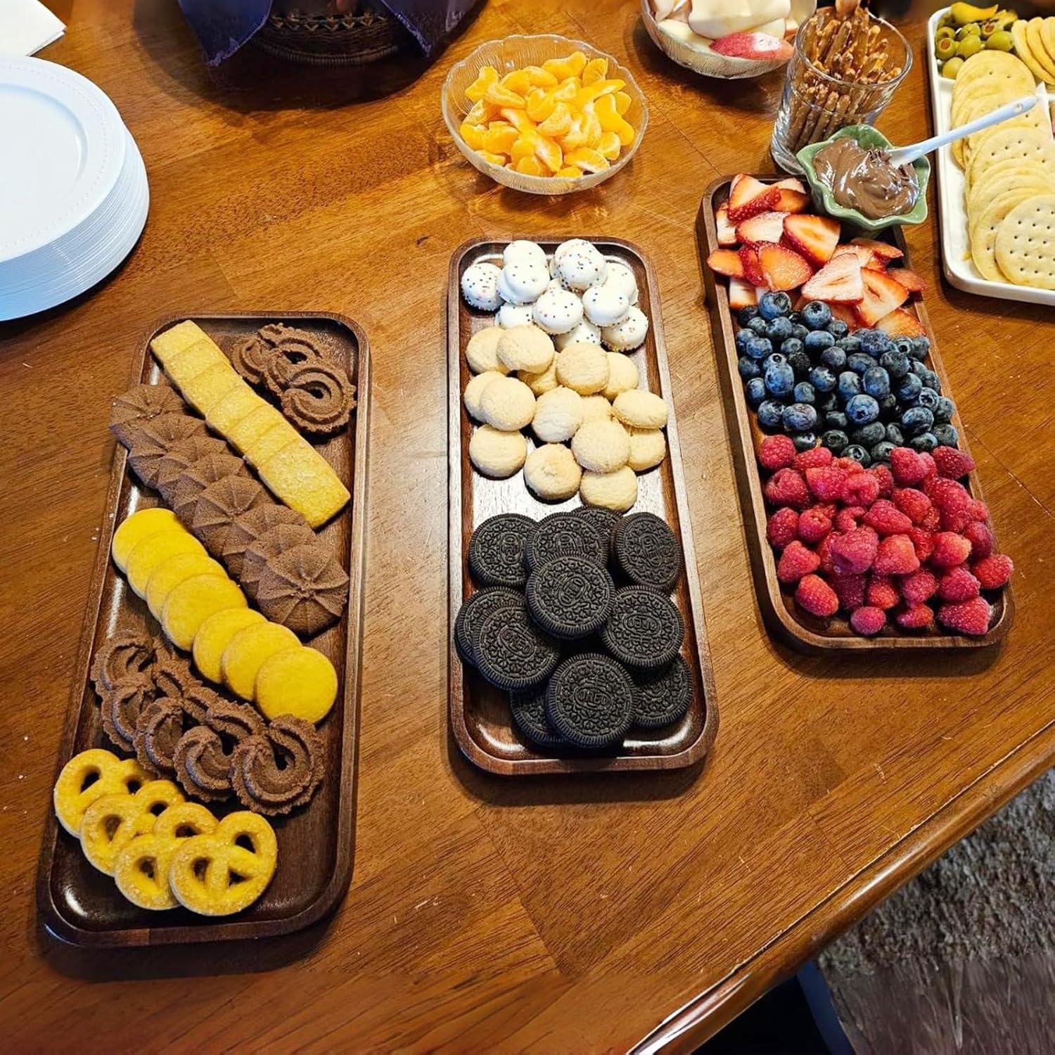 Bandejas de Madera de Acacia HOMKULA 14" x 5.5" Paquete de 6