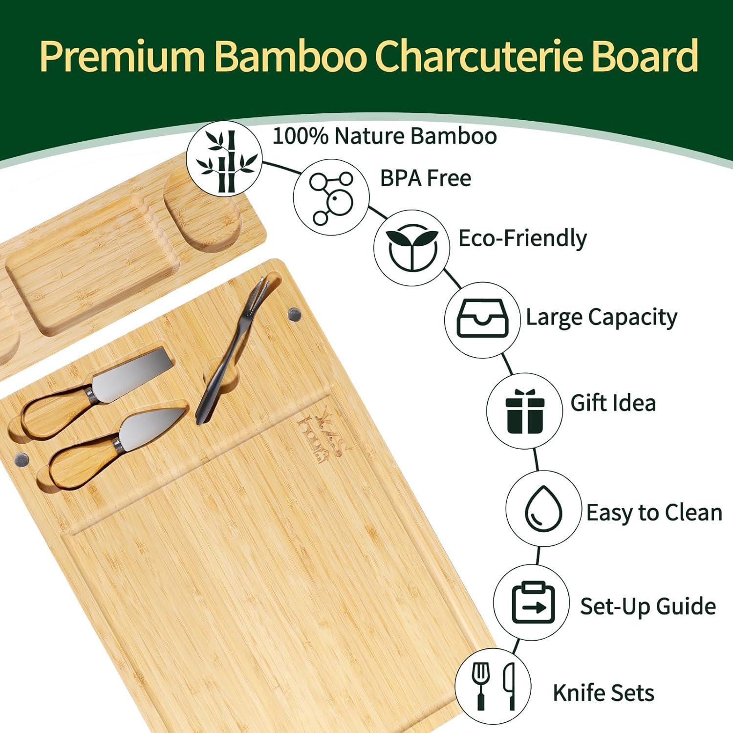 Tabla de Charcutería de Bambú YZS Housm con Cuchillos 40x28 cm