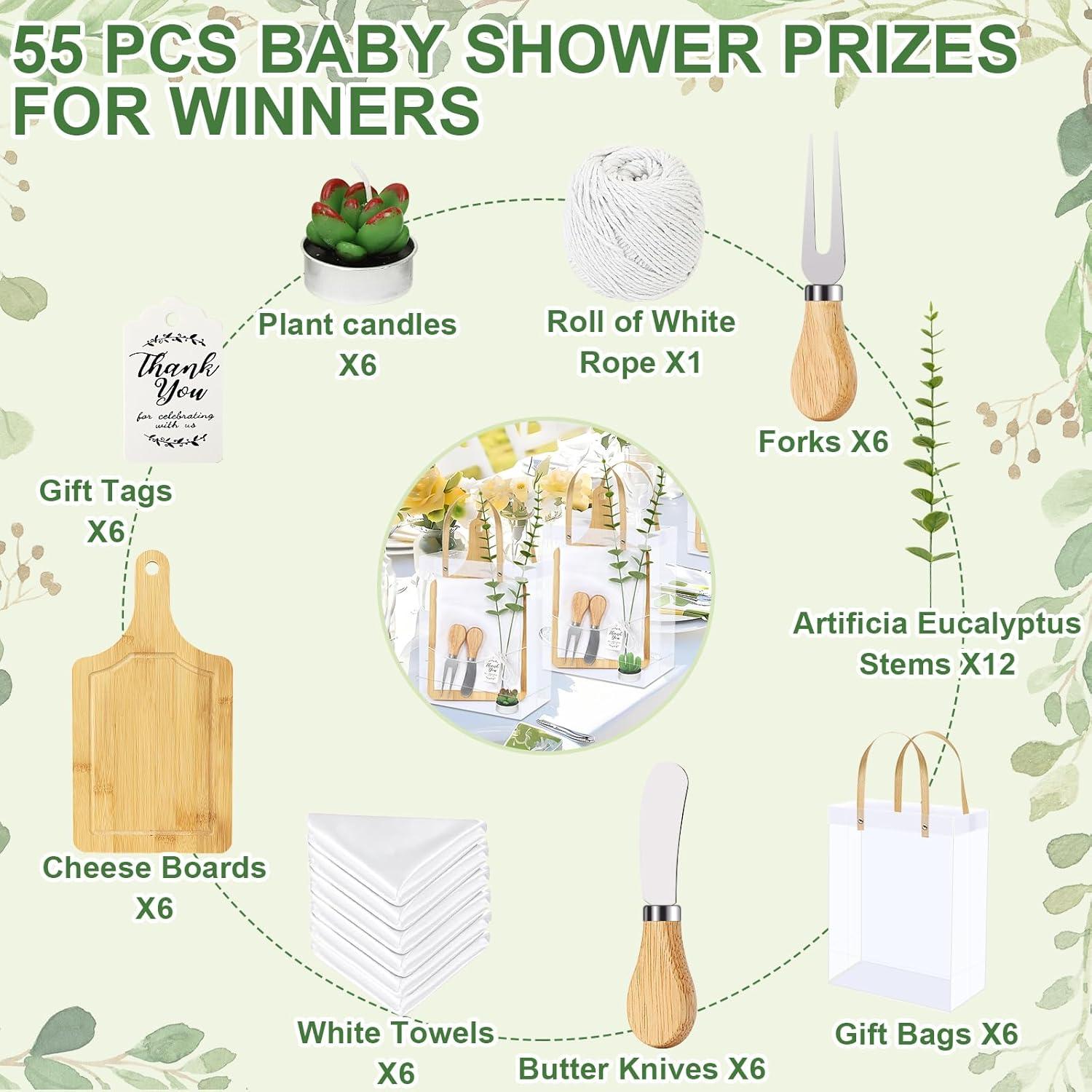 55 Piezas Premios Baby Shower ACMEE - Tableros, Utensilios y Más