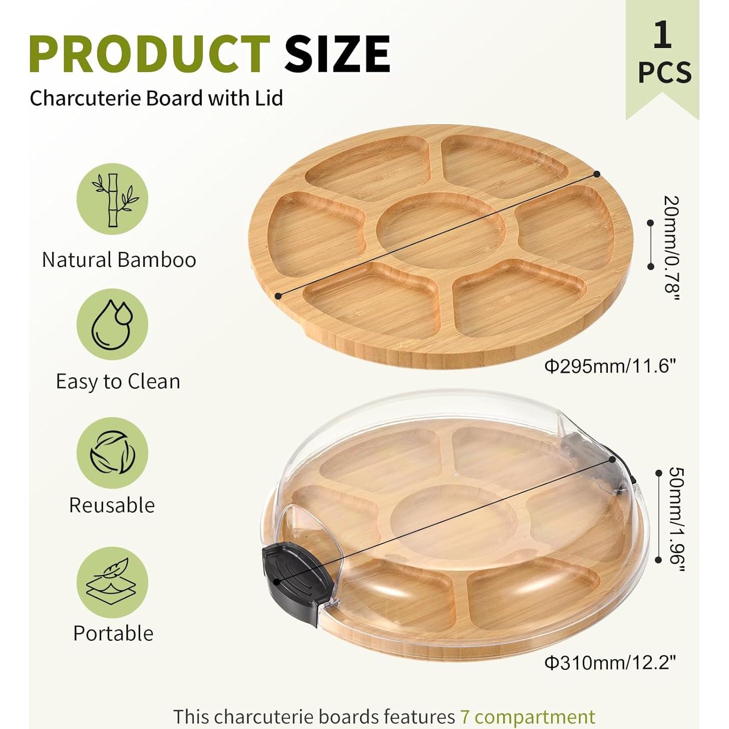 Tabla de Charcutería Portátil GLOKUUCA con Tapa y 7 Compartimentos