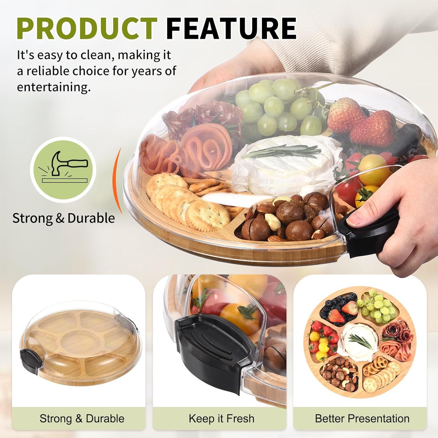 Tabla de Charcutería Portátil GLOKUUCA con Tapa y 7 Compartimentos