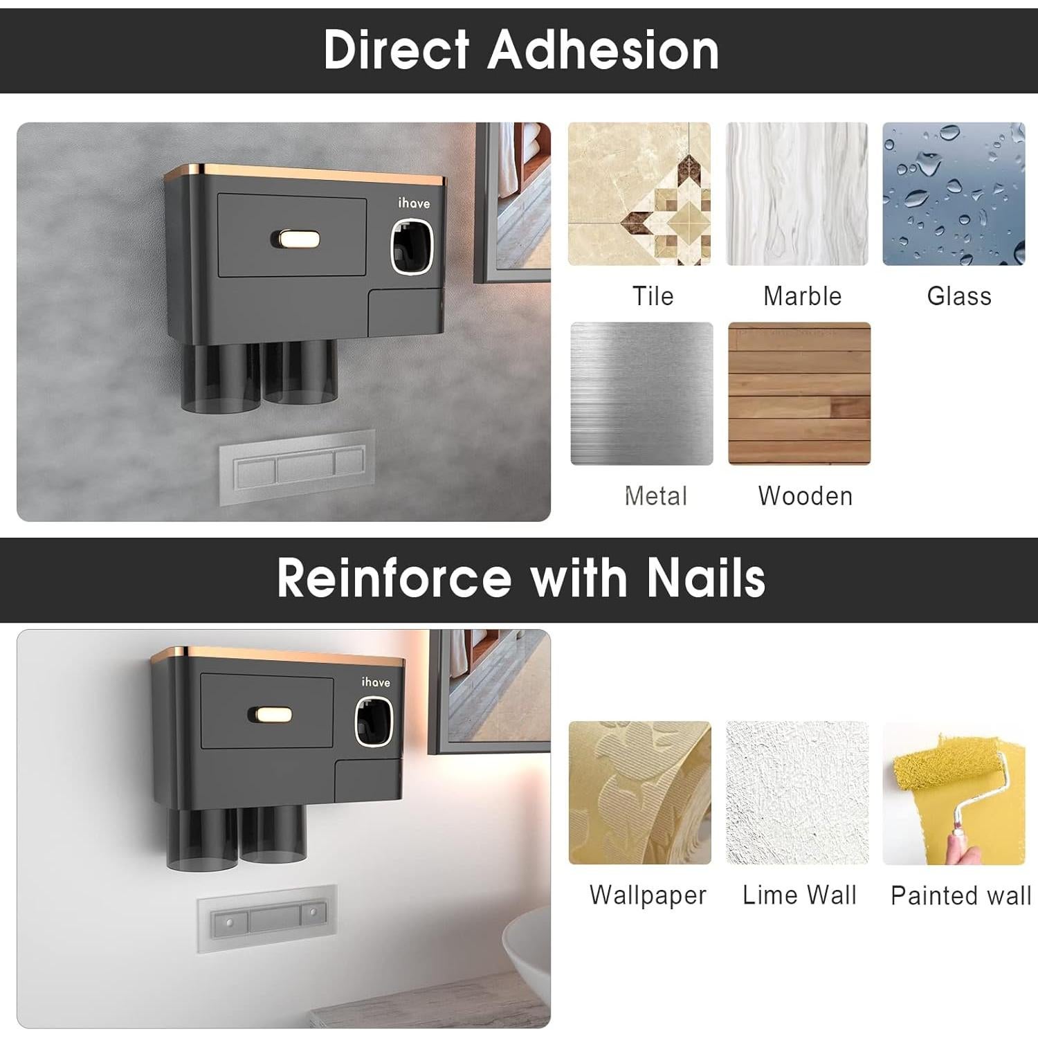 Soporte para Cepillos de Dientes iHave - Montaje en Pared, 2 Tazas