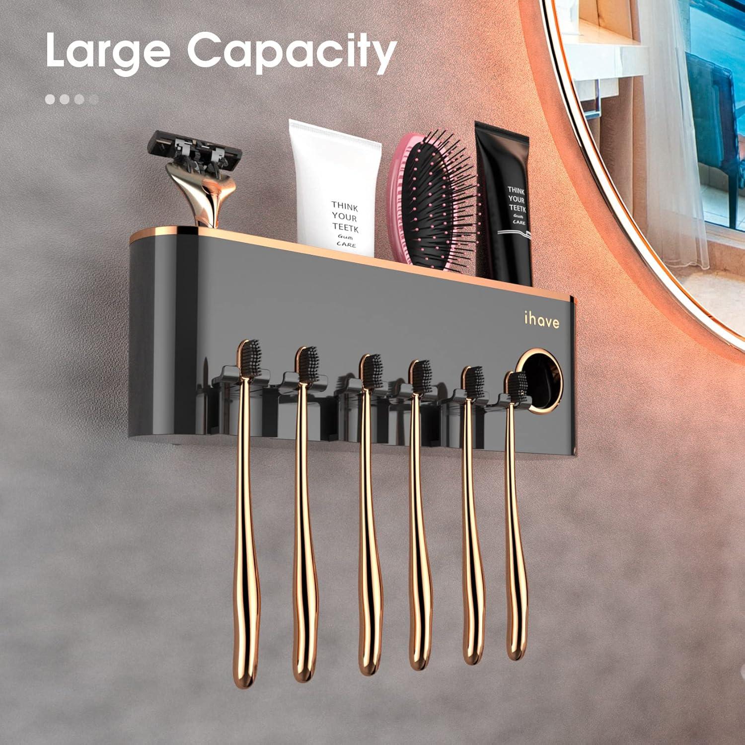 Soporte de Cepillos de Dientes iHave Negro 3 Tazas Montado Pared