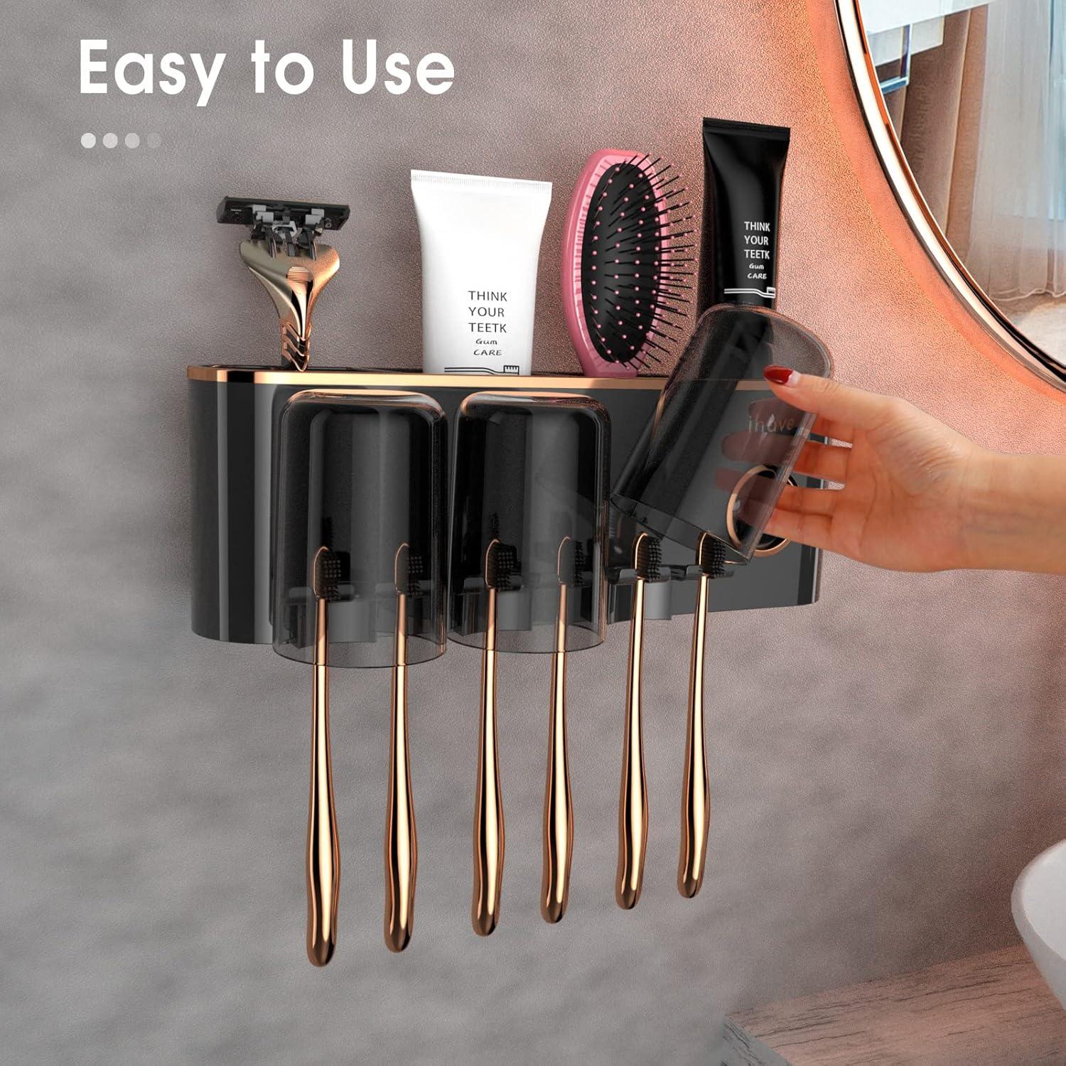 Soporte de Cepillos de Dientes iHave Negro 3 Tazas Montado Pared