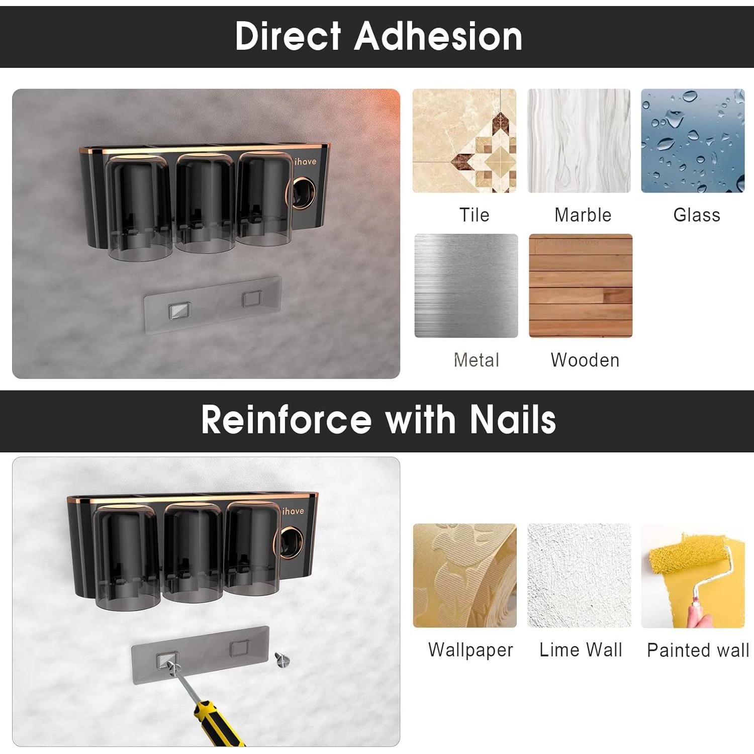 Soporte de Cepillos de Dientes iHave Negro 3 Tazas Montado Pared