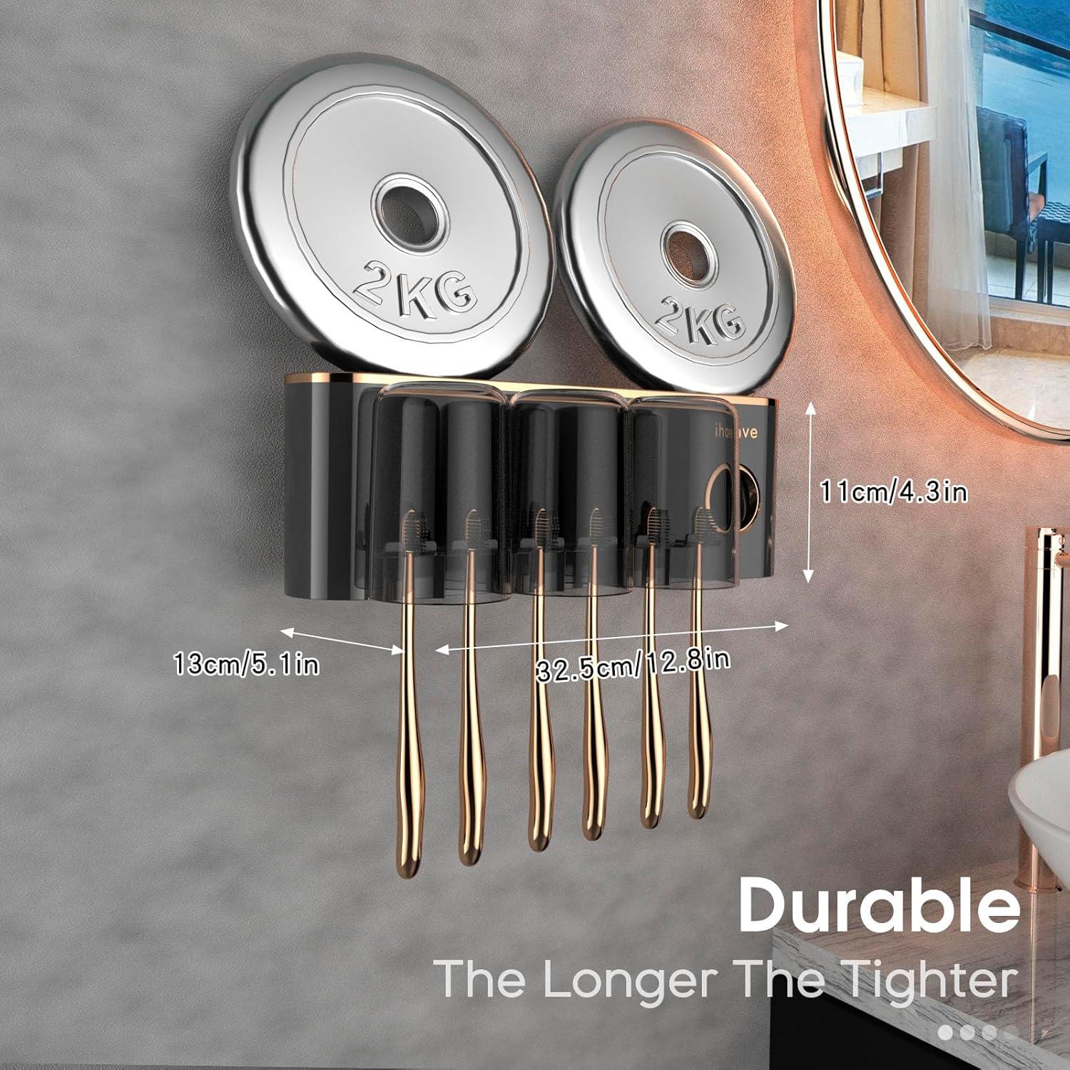 Soporte de Cepillos de Dientes iHave Negro 3 Tazas Montado Pared