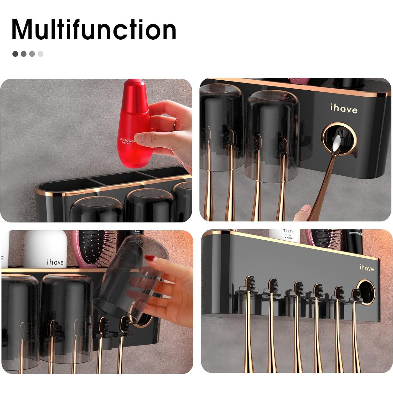 Soporte de Cepillos de Dientes iHave Negro 3 Tazas Montado Pared