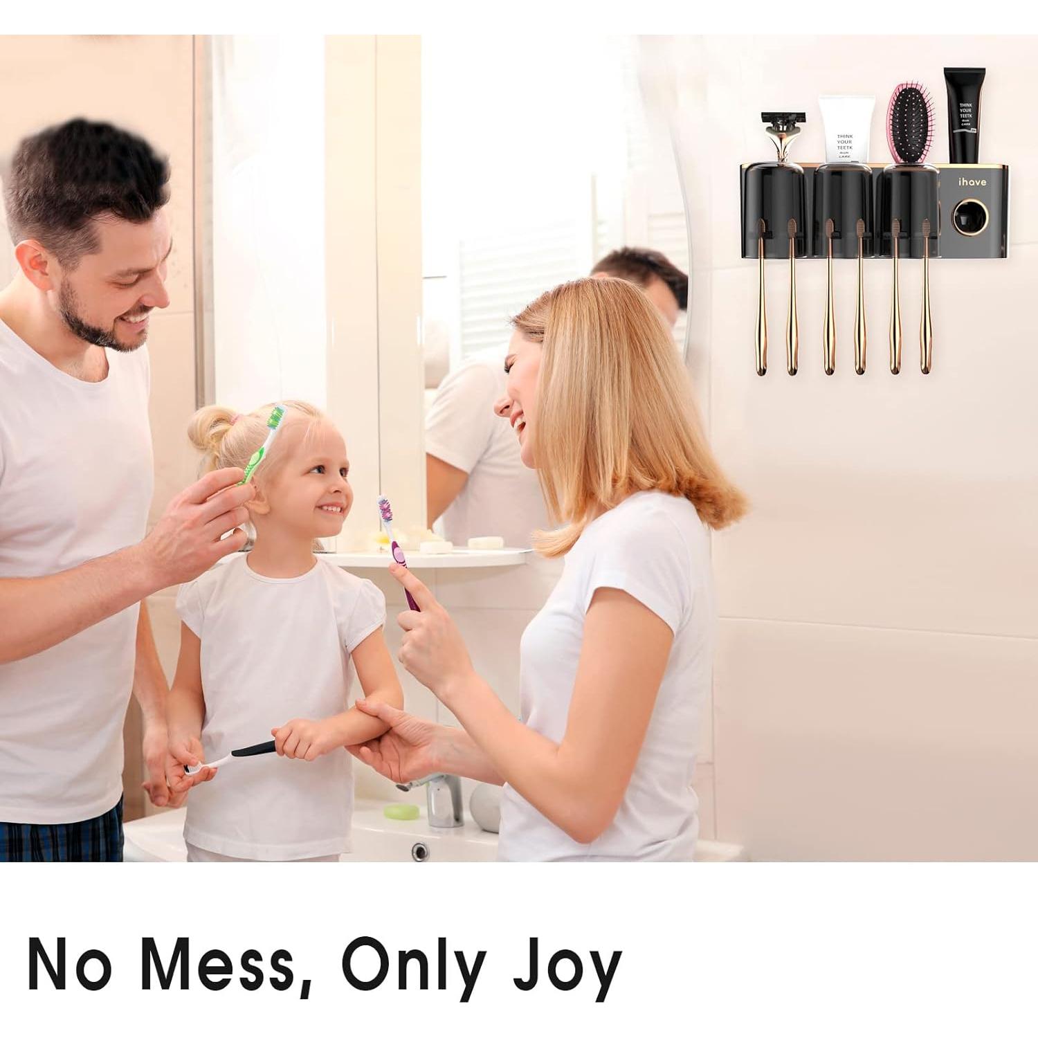 Soporte de Cepillos de Dientes iHave Negro 3 Tazas Montado Pared