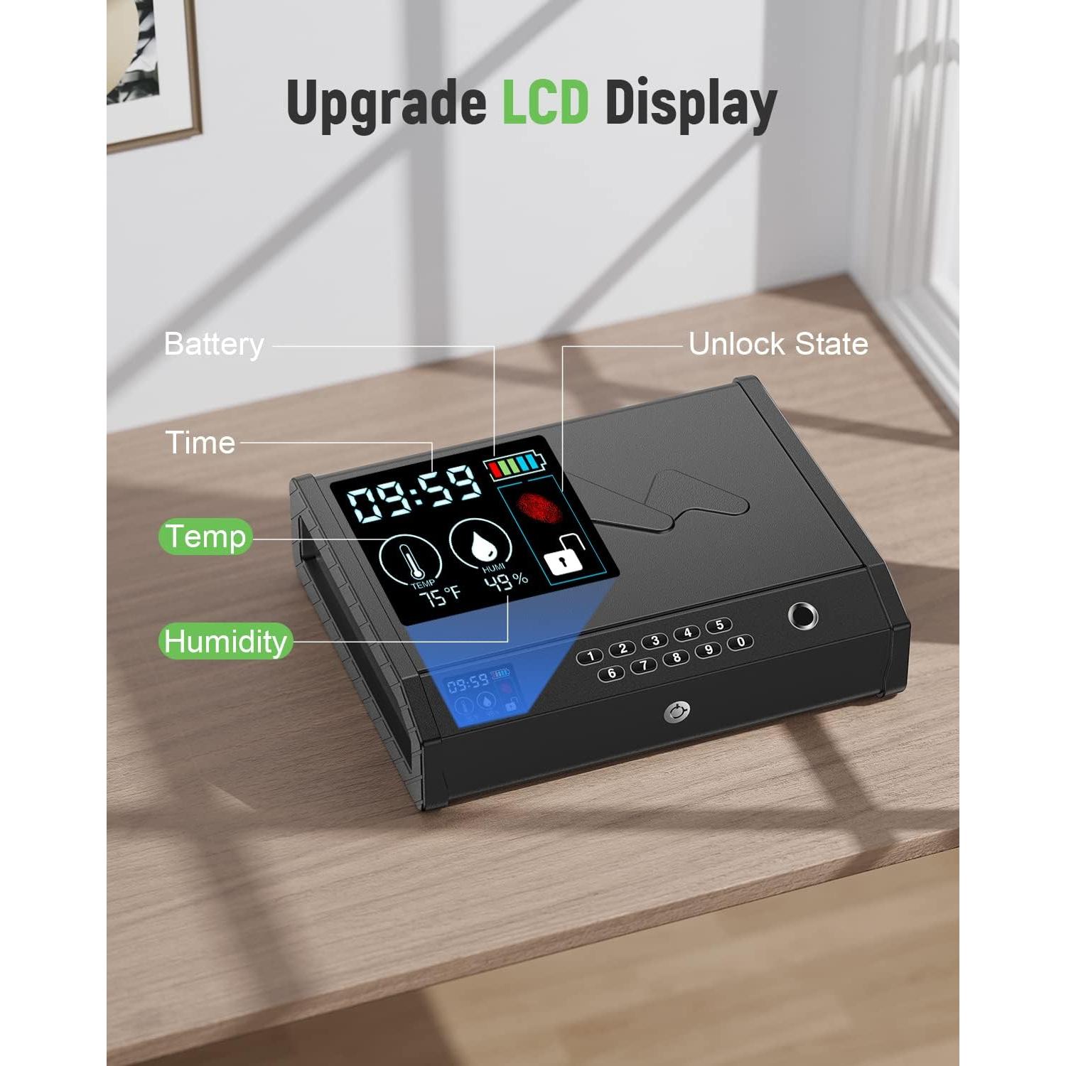 Caja Fuerte Biométrica HOLEWOR para 2 Pistolas con LCD