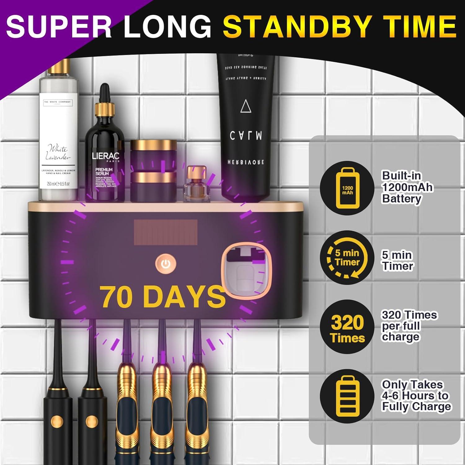 Soporte de Cepillos de Dientes CPOTAM Montado en Pared Negro